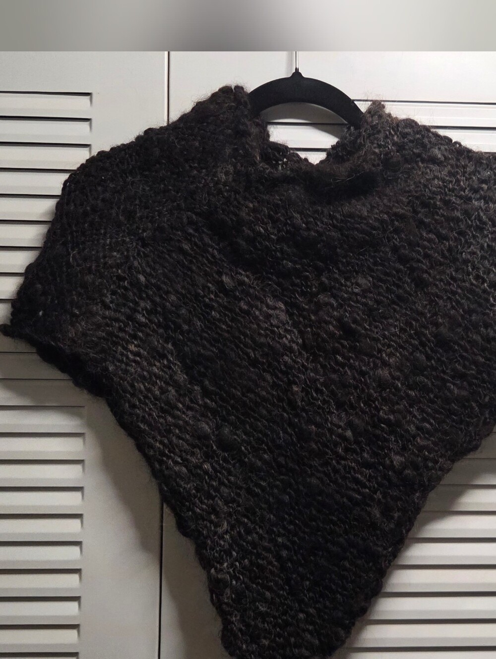 Handmade Wool Open Knit Shawl/Wrap Dark Brown Lightweight Women